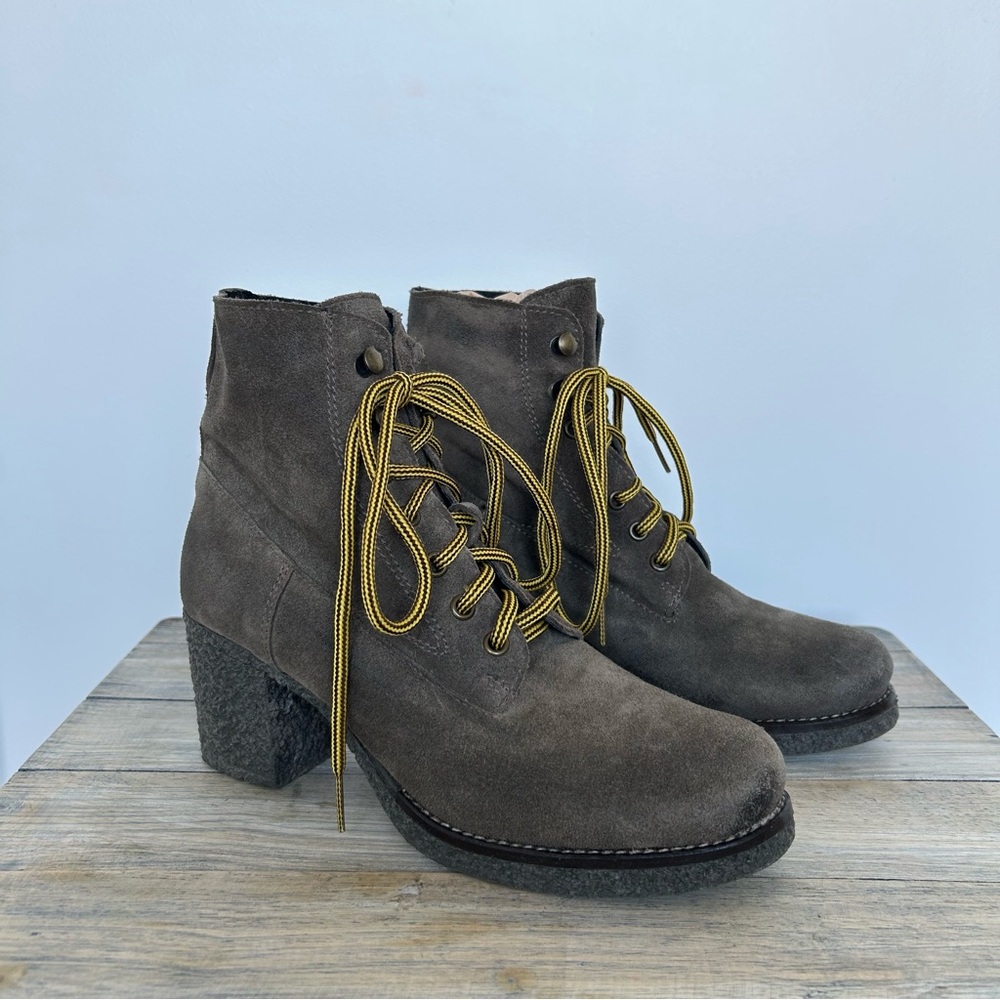 Town Shoes Lace Up Grey Taupe Suede Heeled Booties